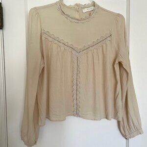 ASTR The Label Silk Blend Lace Peasant Blouse | Size Large